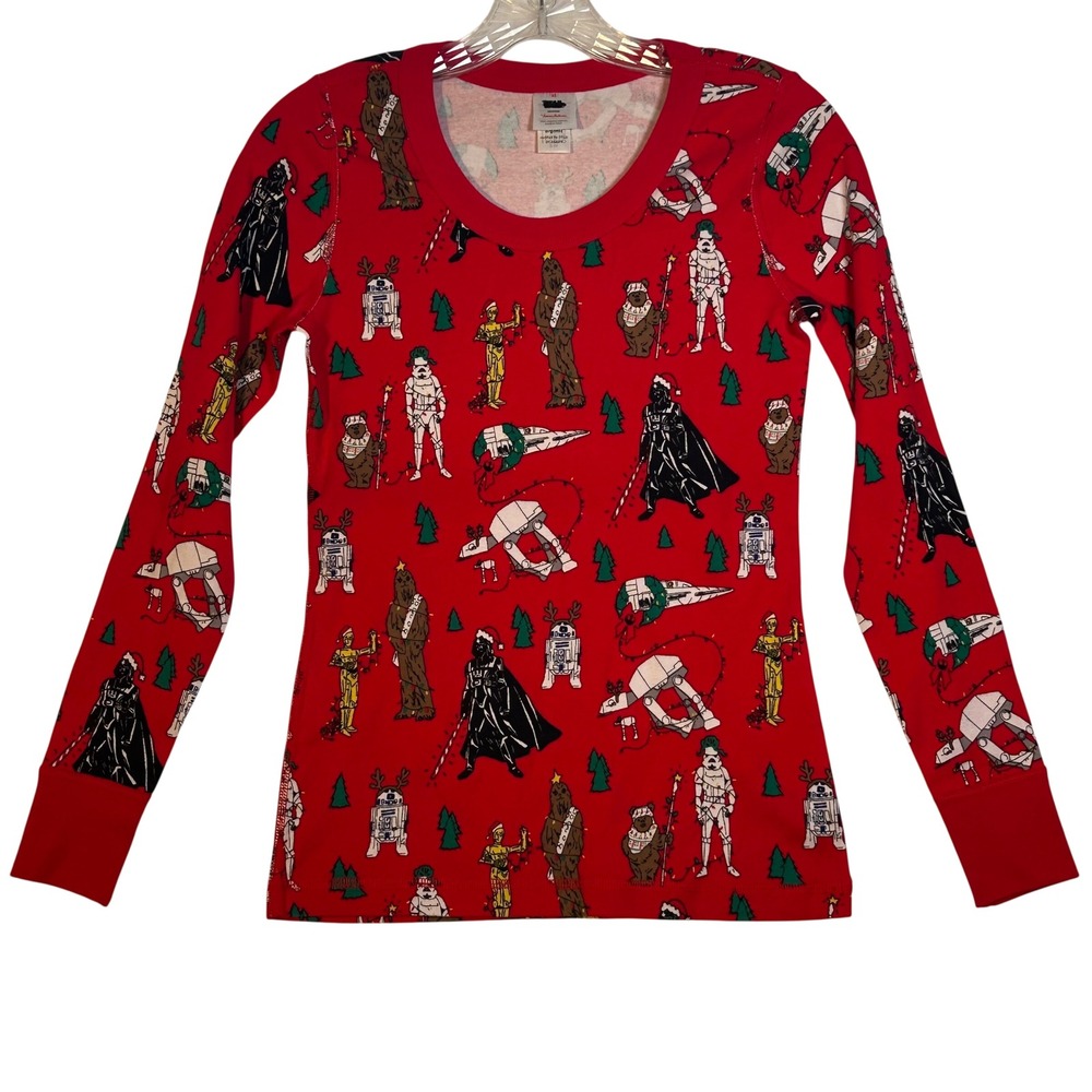 Hanna Andersson Star Wars Organic Cotton Long Sleeve Top Womens XS Red Christmas